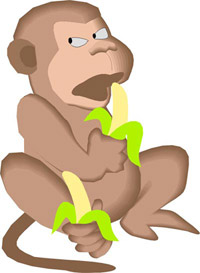 обезьяна ест банан - рисунок, картинка
